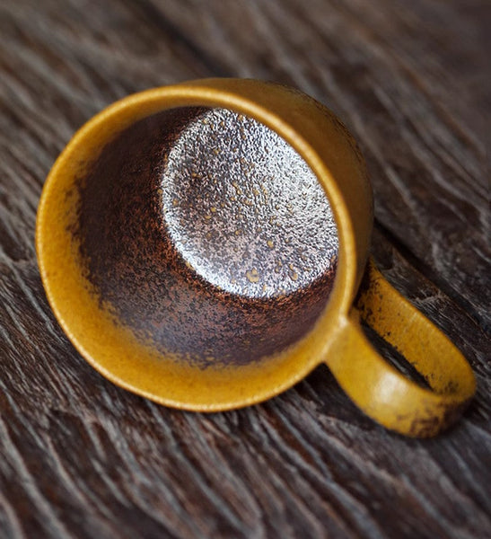 Modern Handmade Pottery Coffee Cup, Creative Brown Green Blue Ceramic Coffee Mugs, Large Unique Tea Cup, Large Capacity Coffee Cups-artworkcanvas
