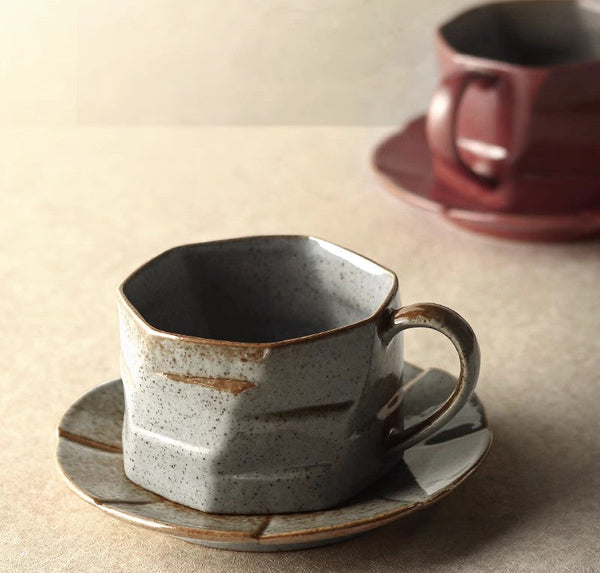 Modern Handmade Pottery Coffee Cup, Creative Ceramic Coffee Cup with Saucer, Unique Tea Cup and Saucer, Tea Cup Set for Afternoon Tea-artworkcanvas