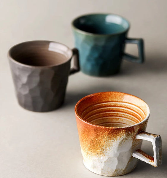 Modern Handmade Pottery Coffee Cup, Creative Brown White Black Blue Ceramic Coffee Mugs, Large Unique Tea Cup, Large Capacity Coffee Cups-artworkcanvas