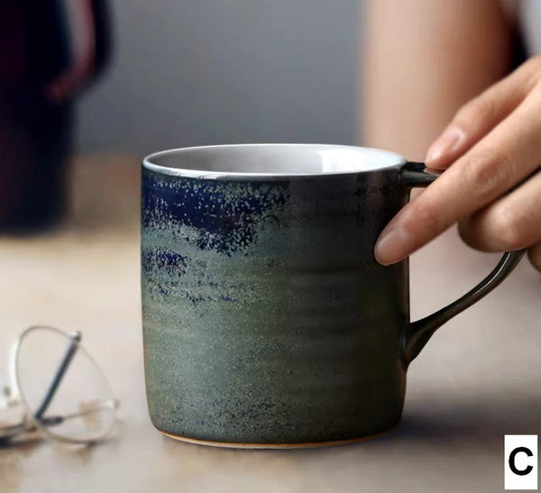 Creative Handmade Coffee Mugs, Blue Green Black Ceramic Coffee Mugs, Large Modern Handmade Pottery Coffee Cup, Large Capacity Coffee Mugs-artworkcanvas