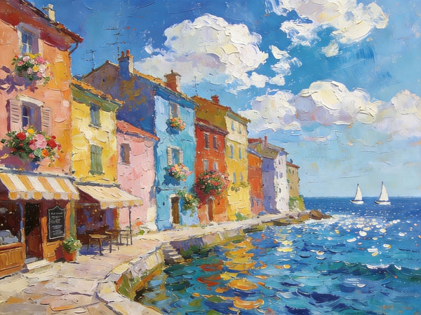 Canvas Paintings for Living Room, Coatal Town Beauty Spot, Hand Painted Canvas Art, BuyOil Paintings Online, Small Wall Art Paintings, Original Landscape Paintings (Copy)