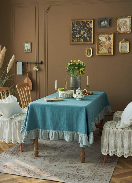 Extra Large Rectangle Tablecloth for Dining Room Table, Blue Modern Long Table Cover, Ramie Tablecloth for Home Decoration, Square Tablecloth for Round Table-artworkcanvas