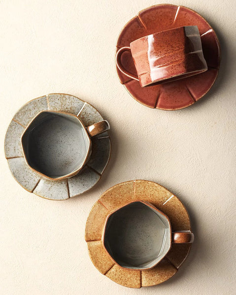 Modern Handmade Pottery Coffee Cup, 8 oz Ceramic Coffee Cup with Saucer, Unique Tea Cup and Saucer, Tea Cup Set for Traditional Afternoon Tea-artworkcanvas