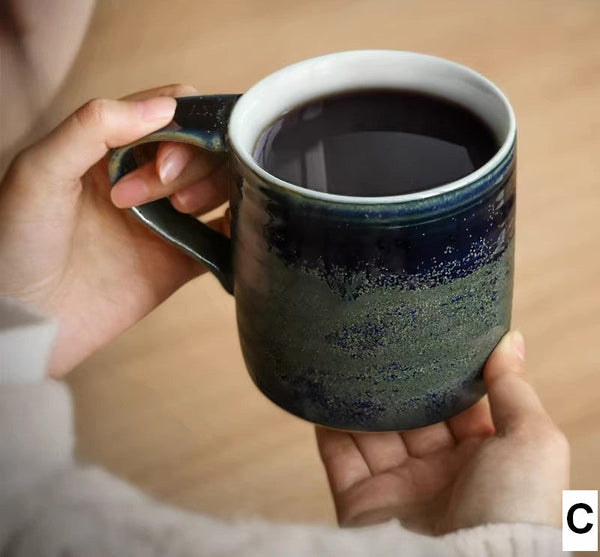 Blue Green Black Ceramic Coffee Mugs, Creative Handmade Coffee Mugs, Large Modern Handmade Pottery Coffee Cup, Large Capacity Coffee Mugs-artworkcanvas