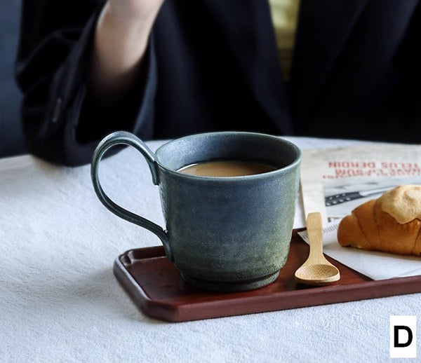 Modern Handmade Pottery Coffee Cup, Creative Brown Green Blue Ceramic Coffee Mugs, Large Unique Tea Cup, Large Capacity Coffee Cups-artworkcanvas