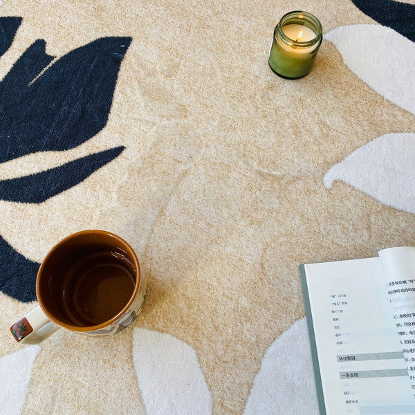 Contemporary Modern Rugs, Flower Pattern Circular Modern Rugs under Chairs, Geometric Round Rugs for Dining Room, Bedroom Abstract Modern Area Rugs-artworkcanvas