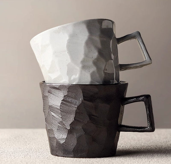 Modern Handmade Pottery Coffee Cup, Creative Brown White Black Blue Ceramic Coffee Mugs, Large Unique Tea Cup, Large Capacity Coffee Cups-artworkcanvas