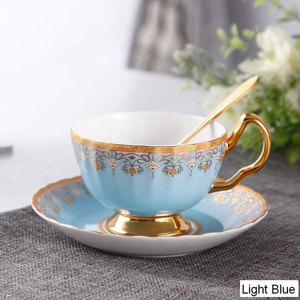 Pink Blue White Bone China Porcelain Tea Cup Set, Unique British Tea Cup and Saucer in Gift Box, Elegant British Ceramic Coffee Cups for Afternoon Tea-artworkcanvas
