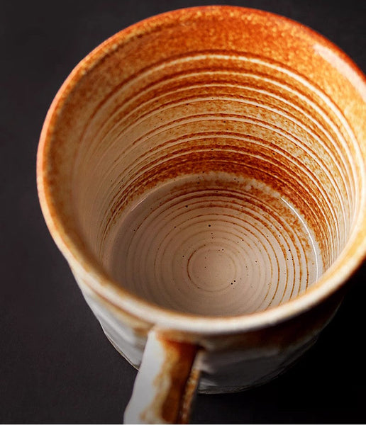 Modern Handmade Pottery Coffee Cup, Creative Brown White Black Blue Ceramic Coffee Mugs, Large Unique Tea Cup, Large Capacity Coffee Cups-artworkcanvas