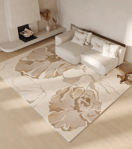 Contemporary Modern Rugs under Dining Room Table, Soft Rugs for Bedroom, French Style Modern Rugs for Interior Design, Flower Pattern Modern Rugs for Living Room-artworkcanvas