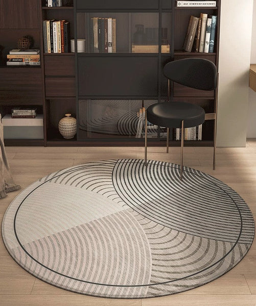 Circular Area Rugs for Bedroom, Modern Rugs for Dining Room, Abstract Contemporary Round Rugs under Chairs, Geometric Modern Rugs for Living Room-artworkcanvas