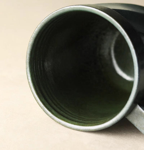 Large Modern Handmade Pottery Coffee Cup, Creative Brown Green Blue Black Ceramic Coffee Mugs, Large Unique Tea Cup, Large Capacity Coffee Mug with Cover-artworkcanvas