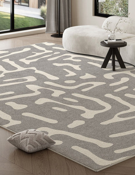 Modern Rugs for Living Room, Gray Modern Rugs for Bedroom, Large Geometric Rugs, Contemporary Area Rugs for Dining Room-artworkcanvas