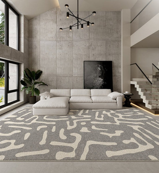 Modern Rugs for Living Room, Gray Modern Rugs for Bedroom, Large Geometric Rugs, Contemporary Area Rugs for Dining Room-artworkcanvas