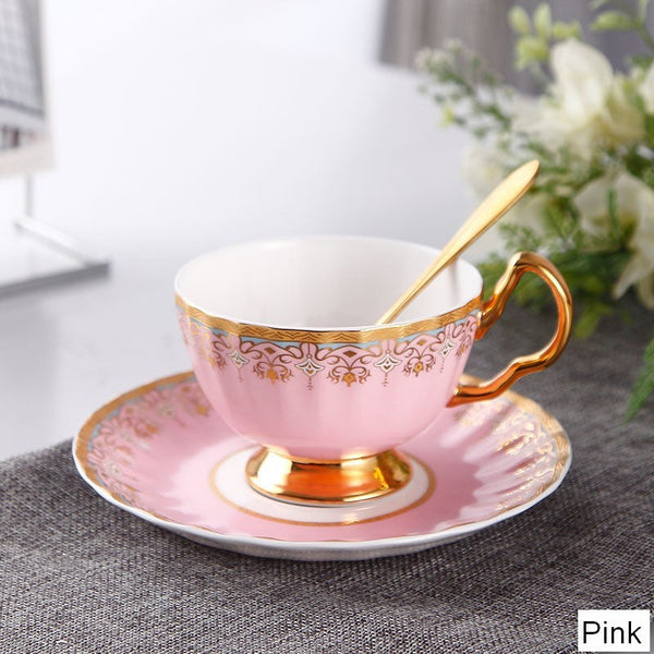 Pink Blue White Bone China Porcelain Tea Cup Set, Unique British Tea Cup and Saucer in Gift Box, Elegant British Ceramic Coffee Cups for Afternoon Tea-artworkcanvas
