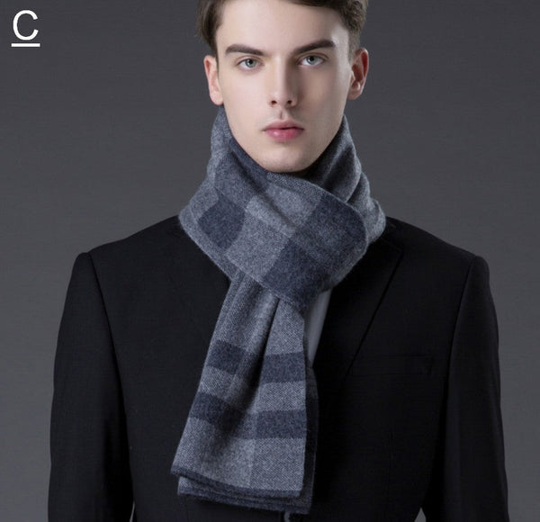 Cashmere Scarf for Gentleman, Long Thick Wool Scarf, Men's Winter Scarf, Red Gray Fashion Scarf, Christmas Gift for Men, Men's Wool Scarf Winter-artworkcanvas