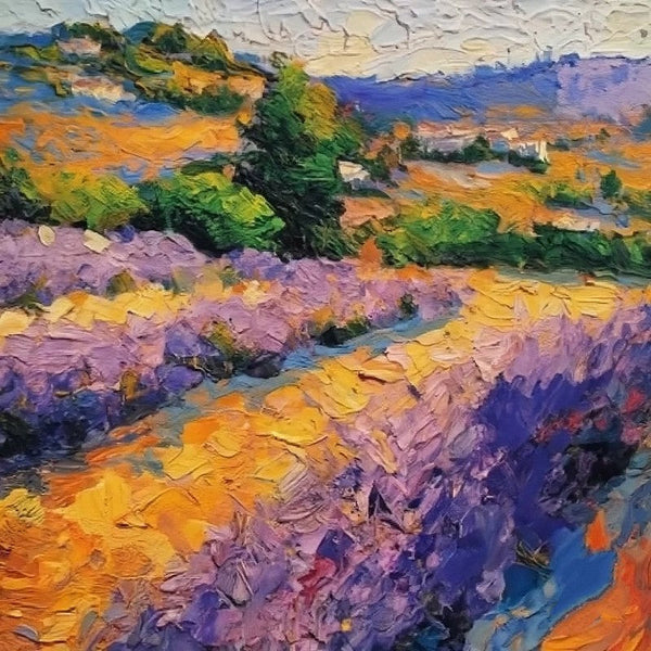 Original Small Landscape Paintings, Heavy Texture Hand Painted Art, Easy Landscape Painting Ideas, Provence Lavender Field Cypress Tree Painting, Simple Small Canvas Paintings-artworkcanvas