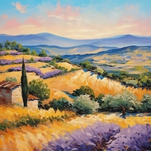 Simple Small Canvas Paintings, Original Small Landscape Paintings, Heavy Texture Acrylic Artwork, Easy Landscape Painting Ideas, Provence Lavender Field Cypress Tree Painting-artworkcanvas