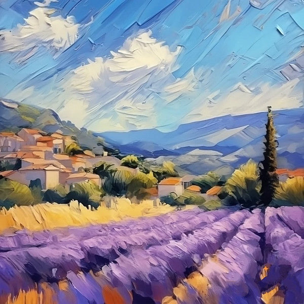 Simple Small Canvas Paintings, Heavy Texture Acrylic Artwork, Easy Landscape Painting Ideas, Original Small Landscape Paintings, Provence Lavender Field Cypress Tree Painting-artworkcanvas