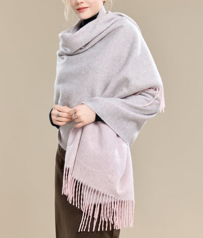 Light Gray and Dusty Rose Fashion Scarf, Christmas Gift, Gifts for Her, Long Wool Scarf, Soft Wool Scarf for Women, Warm Cape, Evening Wrap, Winter Shawl, Elegant Shawl-artworkcanvas