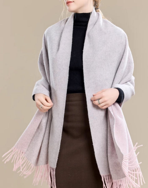Light Gray and Dusty Rose Fashion Scarf, Christmas Gift, Gifts for Her, Long Wool Scarf, Soft Wool Scarf for Women, Warm Cape, Evening Wrap, Winter Shawl, Elegant Shawl
