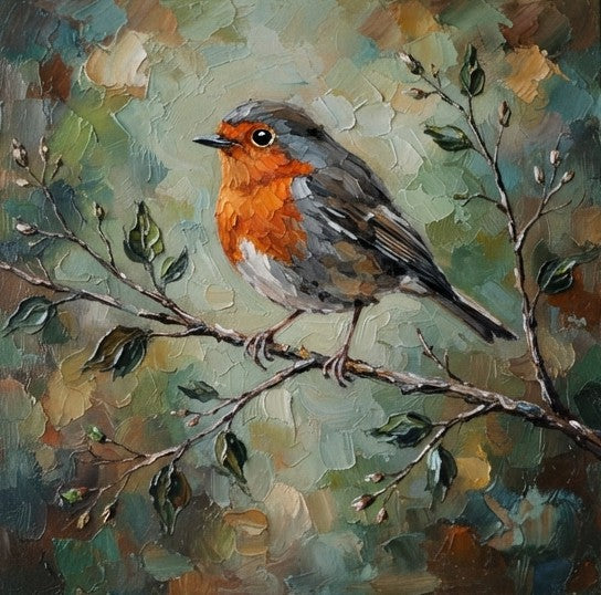 Small Art on Canvas, Hand Painted Canvas Art, Robin Bird Painting, Original Oil Paintings, Heavy Texture Painting, Miniature Wall Art