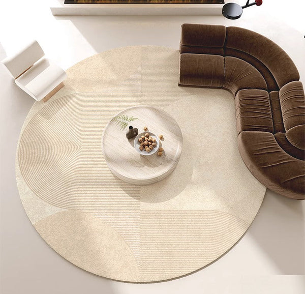 Modern Rugs for Living Room, Contemporary Cream Color Rugs for Bedroom, Circular Modern Rugs under Chairs, Geometric Round Rugs for Dining Room-artworkcanvas