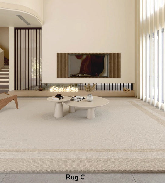 Unique Contemporary Modern Rugs, Large Cream Color Geometric Carpets, Abstract Modern Rugs for Living Room, Soft Modern Rugs under Dining Room Table-artworkcanvas