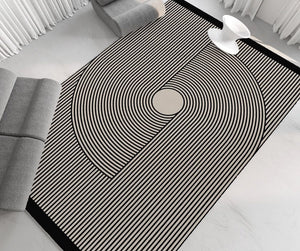 Modern Rugs for Bedroom, Abstract Geometric Rugs for Dining Room, Black Contemporary Rug Placement Ideas for Living Room-artworkcanvas