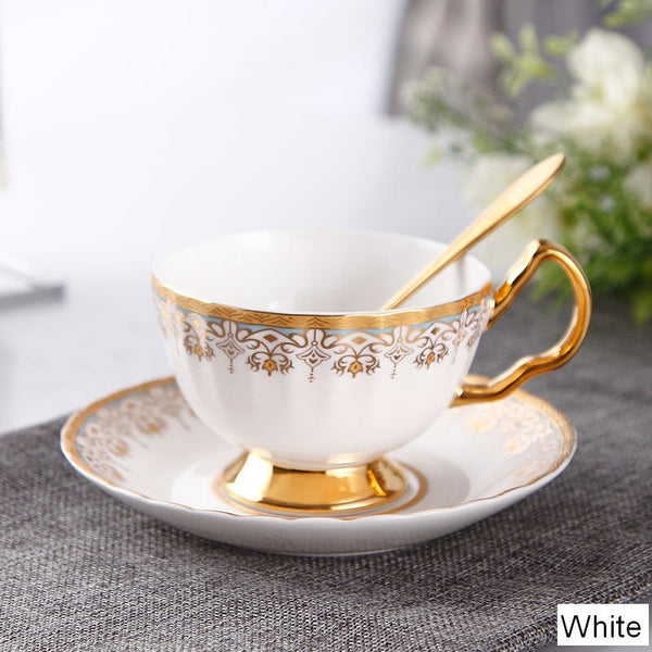 Pink Blue White Bone China Porcelain Tea Cup Set, Unique British Tea Cup and Saucer in Gift Box, Elegant British Ceramic Coffee Cups for Afternoon Tea-artworkcanvas