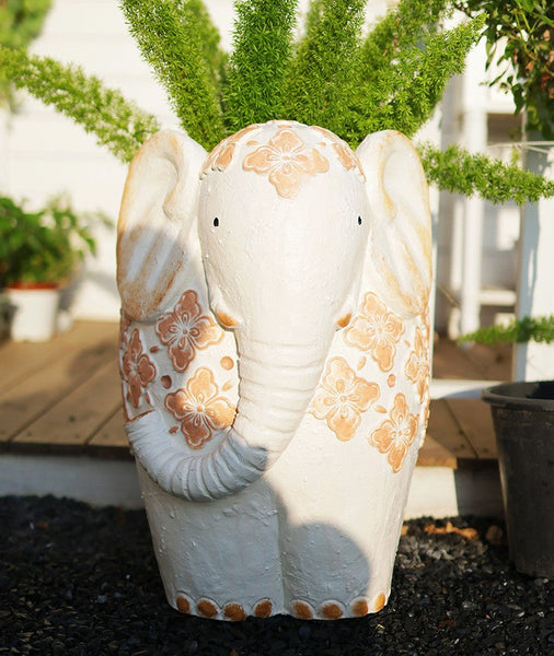 Animal Statue for Garden Ornaments, Oversized Modern Garden Flower Pot, Extra Large Elephant Garden Flowerpots, Resin Statue for Garden, Villa Outdoor Garden Flower Pots-artworkcanvas