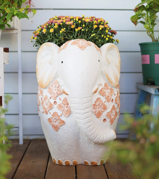 Animal Statue for Garden Ornaments, Oversized Modern Garden Flower Pot, Extra Large Elephant Garden Flowerpots, Resin Statue for Garden, Villa Outdoor Garden Flower Pots-artworkcanvas