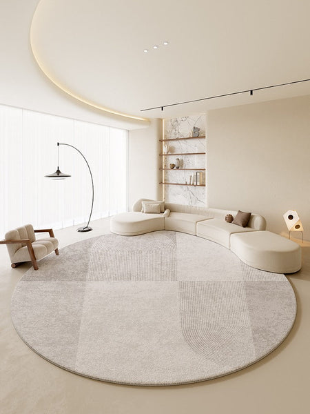 Unique Circular Modern Rugs, Abstract Grey Rugs under Coffee Table, Dining Room Modern Rug Ideas, Round Area Rugs, Modern Rugs in Bedroom-artworkcanvas