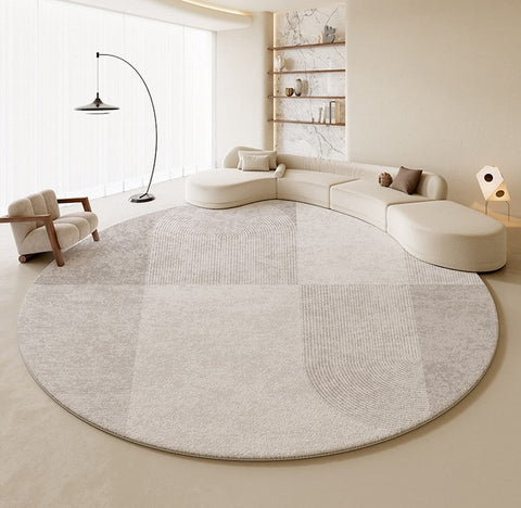 Unique Circular Modern Rugs, Abstract Grey Rugs under Coffee Table, Dining Room Modern Rug Ideas, Round Area Rugs, Modern Rugs in Bedroom