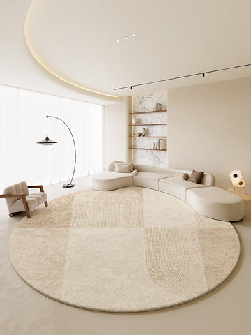 Modern Round Rugs under Coffee Table, Circular Rugs for Dining Table, Abstract Contemporary Rugs for Bedroom, Modern Cream Color Rugs for Living Room-artworkcanvas