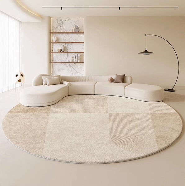 Abstract Contemporary Rugs for Bedroom, Modern Cream Color Rugs for Living Room, Modern Round Rugs under Coffee Table, Circular Rugs for Dining Table-artworkcanvas