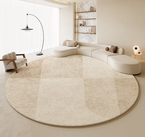 Abstract Contemporary Rugs for Bedroom, Modern Cream Color Rugs for Living Room, Modern Round Rugs under Coffee Table, Circular Rugs for Dining Table-artworkcanvas