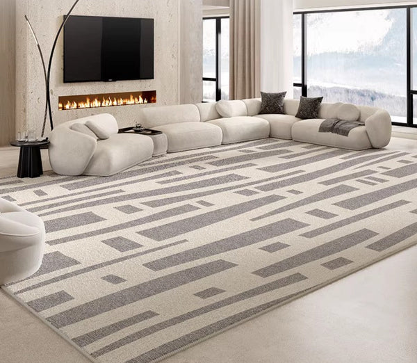 Large Modern Rugs for Living Room, Gray Geometric Area Rugs for Bedroom, Contemporary Area Rugs for Dining Room-artworkcanvas