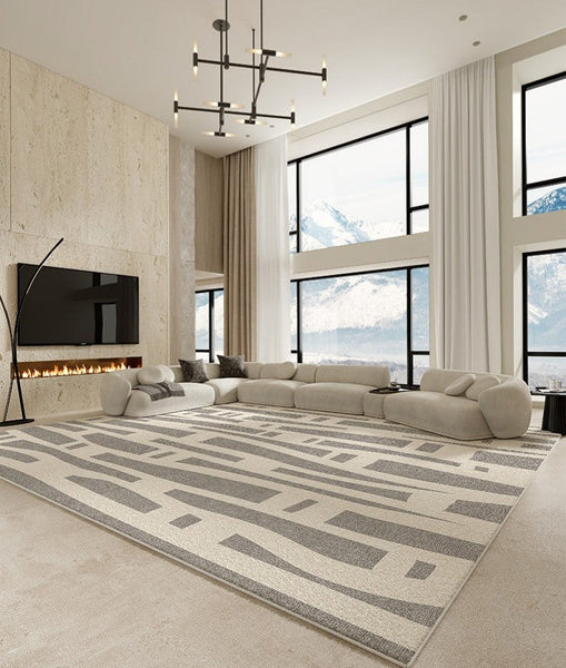 Large Modern Rugs for Living Room, Gray Geometric Area Rugs for Bedroom, Contemporary Area Rugs for Dining Room-artworkcanvas