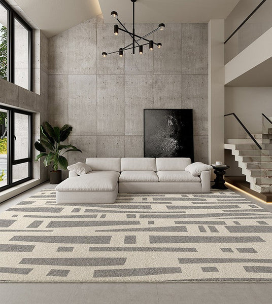 Large Modern Rugs for Living Room, Gray Geometric Area Rugs for Bedroom, Contemporary Area Rugs for Dining Room-artworkcanvas