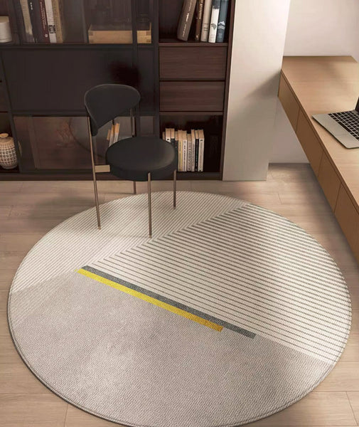 Modern Round Rugs under Coffee Table, Dining Room Modern Rugs, Gray Contemporary Round Rugs under Chairs, Circular Area Rugs for Bedroom-artworkcanvas