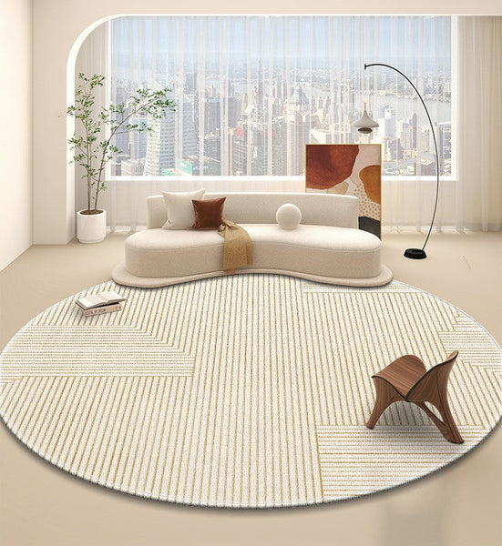 Dining Room Contemporary Round Rugs, Circular Modern Rugs under Chairs, Bedroom Modern Round Rugs, Geometric Modern Rug Ideas for Living Room-artworkcanvas