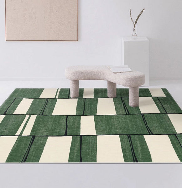 Soft Modern Rugs under Dining Room Table, Contemporary Modern Rugs, Green Geometric Carpets, Abstract Modern Rugs for Living Room-artworkcanvas