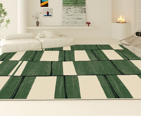 Contemporary Modern Rugs, Green Geometric Carpets, Abstract Modern Rugs for Living Room, Soft Modern Rugs under Dining Room Table-artworkcanvas
