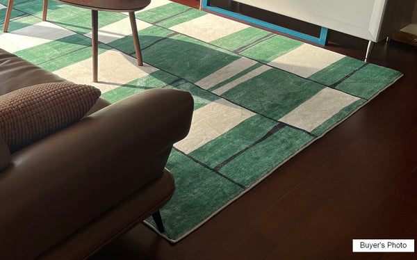 Soft Modern Rugs under Dining Room Table, Contemporary Modern Rugs, Green Geometric Carpets, Abstract Modern Rugs for Living Room-artworkcanvas