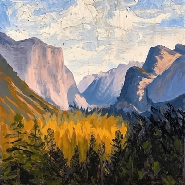 Yosemite National Park Mountain Painting, Original Small Landscape Paintings, Small Hand Painted Canvas Art, Easy Landscape Painting Ideas, Simple Small Canvas Paintings-artworkcanvas