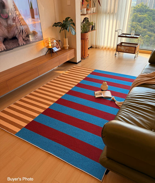 Modern Living Room Rug Ideas, Blue Mid Century Modern Rugs, Colorful Modern Rugs for Dining Room, Geometric Contemporary Area Rugs-artworkcanvas