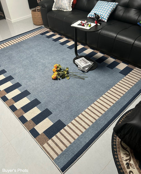 Geometric Modern Area Rugs, Modern Living Room Rug Ideas, Mid Century Contemporary Rugs, Blue Modern Rugs for Dining Room-artworkcanvas