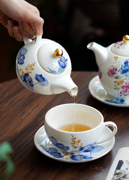 Porcelain Teapot with Matching Cup and Saucer in Gift Box, Ceramic Tea Pot with Integrated Cup, Stackable Teapot and Cup Set, Mother-and-Baby Teapot with Matching Saucer-artworkcanvas
