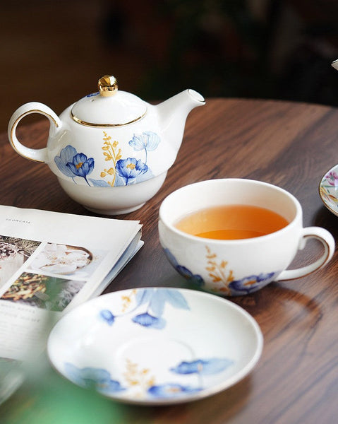 Porcelain Teapot with Matching Cup and Saucer in Gift Box, Ceramic Tea Pot with Integrated Cup, Stackable Teapot and Cup Set, Mother-and-Baby Teapot with Matching Saucer-artworkcanvas